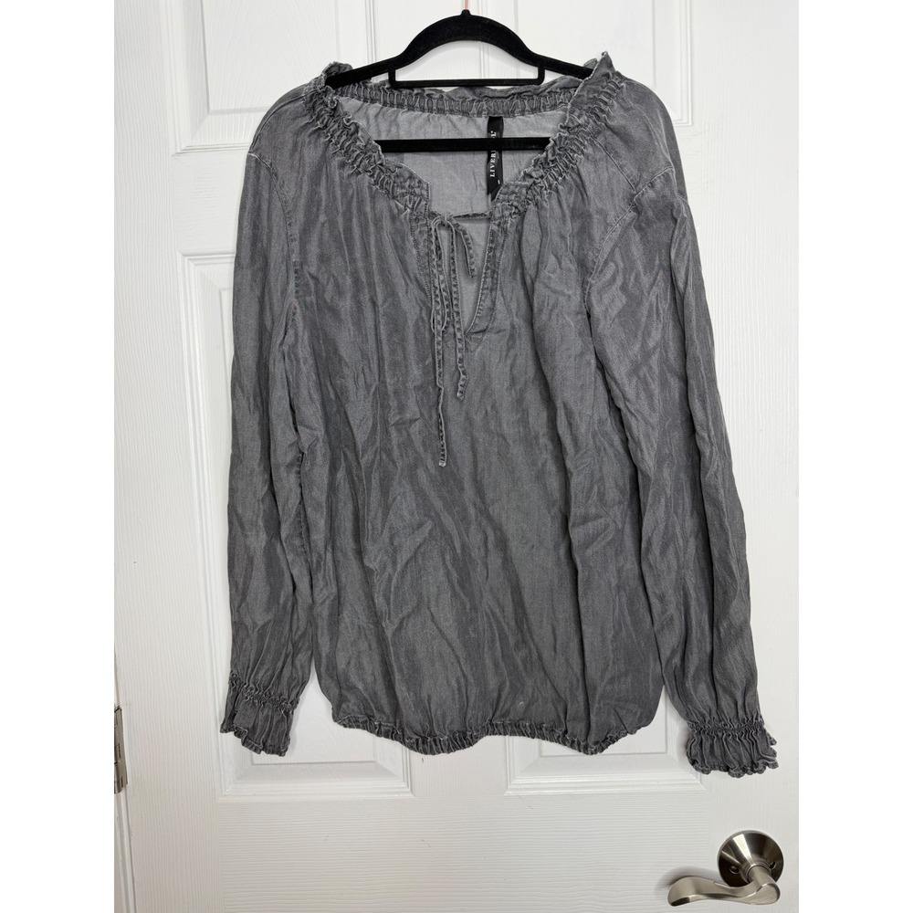 Liverpool charcoal gray pheasant blouse size M